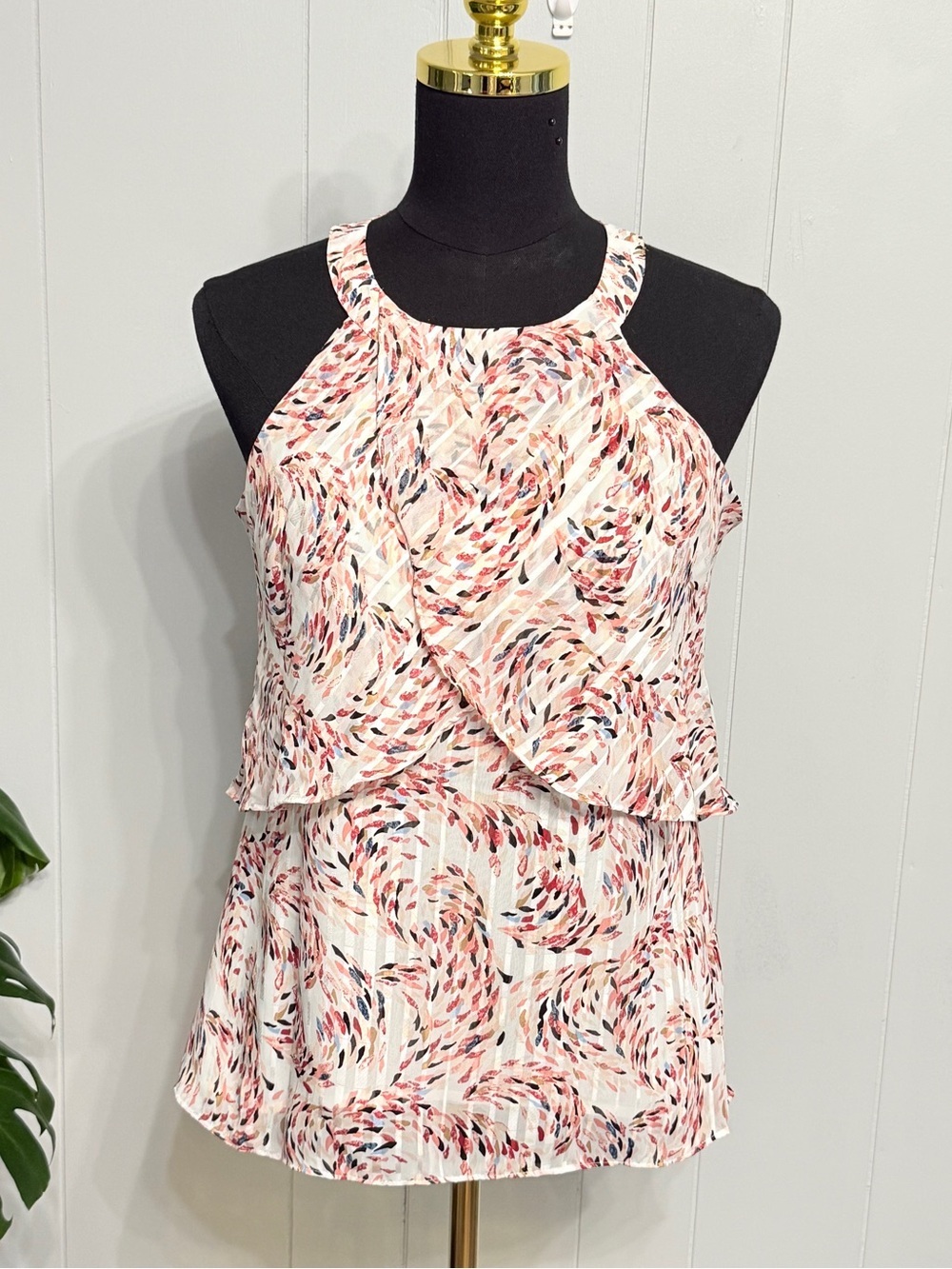 #19) White House Black Market Pink Multi-Print Halter Camisole